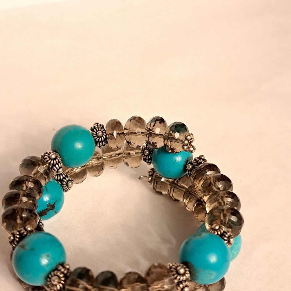 NEW Handmade Bracelet Turquoise Smoky Quartz Gemstones Sterling Silver Spring - Picture 4 of 4